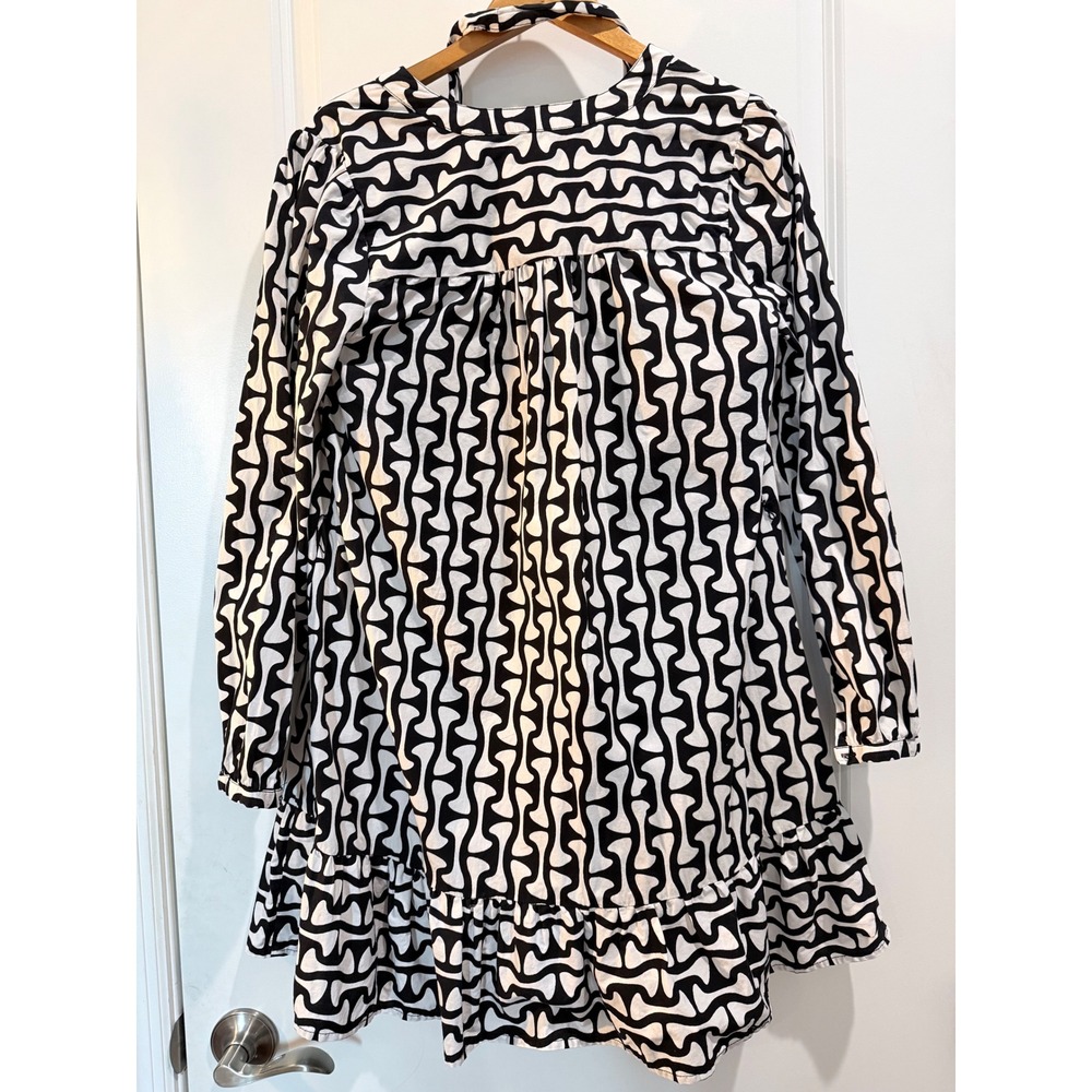 Jessica Simpson Black White Geometric Ruffle Hem Cotton Mini Dress Belted Size M